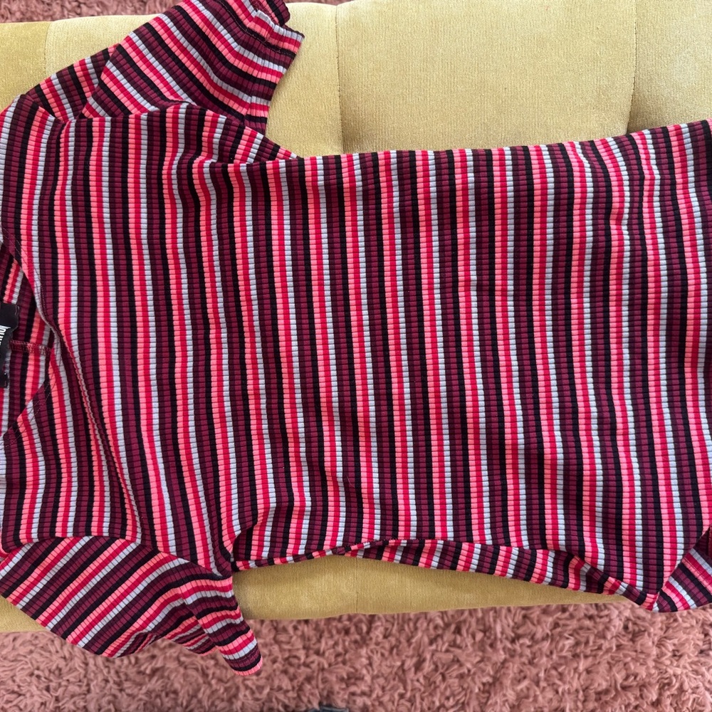 Reformation Striped Short-Sleeve Ribbed Top in Pink